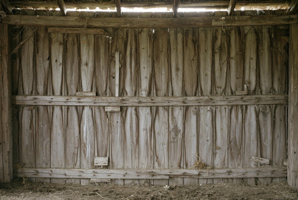 The bare north wall of an old wooden barn, built of weathered boards